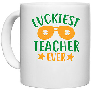                       UDNAG White Ceramic Coffee / Tea Mug 'Teacher | LUCKIEST teacher ever' Perfect for Gifting [330ml]                                              