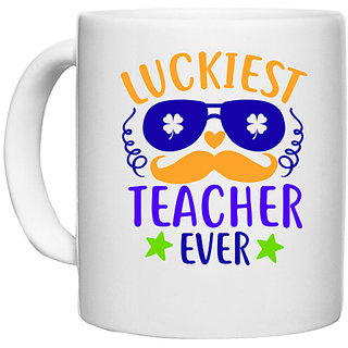                       UDNAG White Ceramic Coffee / Tea Mug 'School | LUCKIEST teacher ever' Perfect for Gifting [330ml]                                              