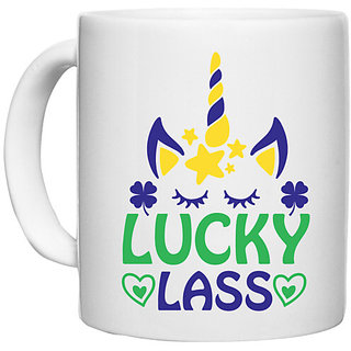                       UDNAG White Ceramic Coffee / Tea Mug 'Lucky | lucy lass' Perfect for Gifting [330ml]                                              