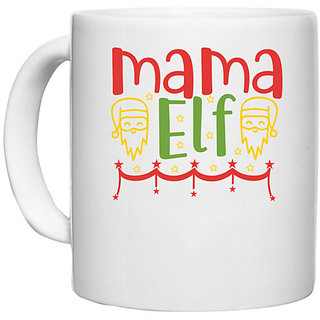                       UDNAG White Ceramic Coffee / Tea Mug 'Christmas Santa | Mama elf' Perfect for Gifting [330ml]                                              