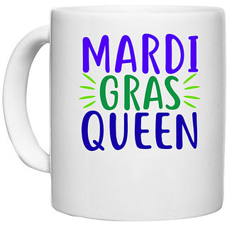                       UDNAG White Ceramic Coffee / Tea Mug 'Queen | mardi gras QUEEN' Perfect for Gifting [330ml]                                              