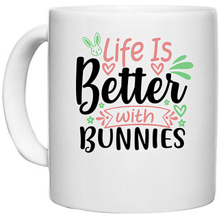                       UDNAG White Ceramic Coffee / Tea Mug 'Bunnies | life is better with bunnies' Perfect for Gifting [330ml]                                              
