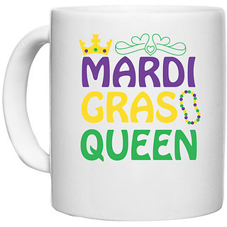                       UDNAG White Ceramic Coffee / Tea Mug 'mardi gras QUEEN' Perfect for Gifting [330ml]                                              