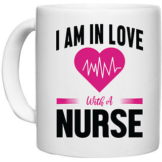                       UDNAG White Ceramic Coffee / Tea Mug 'Nurse | I am in love with a nurse' Perfect for Gifting [330ml]                                              