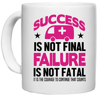                       UDNAG White Ceramic Coffee / Tea Mug 'Nurse | Success is not final failure is not fatal' Perfect for Gifting [330ml]                                              