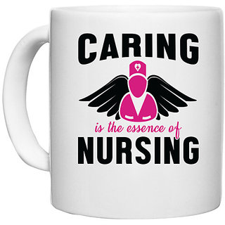                       UDNAG White Ceramic Coffee / Tea Mug 'Nurse | Essence of Nursing Caring' Perfect for Gifting [330ml]                                              