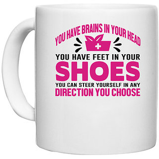                       UDNAG White Ceramic Coffee / Tea Mug 'Nurse | Shoes to steer yourself' Perfect for Gifting [330ml]                                              