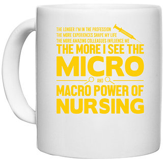                       UDNAG White Ceramic Coffee / Tea Mug 'Nurse | Micro power of nursing' Perfect for Gifting [330ml]                                              