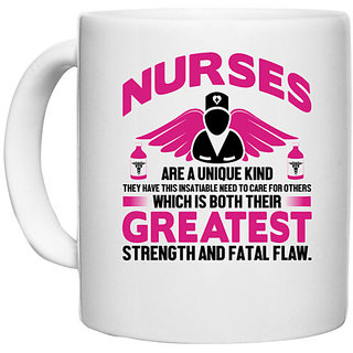                       UDNAG White Ceramic Coffee / Tea Mug 'Nurse | Greatest strength and fatal flaw' Perfect for Gifting [330ml]                                              