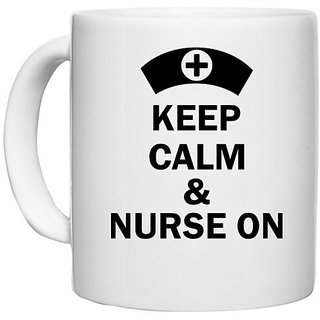                       UDNAG White Ceramic Coffee / Tea Mug 'Nurse | Keep calm and nurse on' Perfect for Gifting [330ml]                                              
