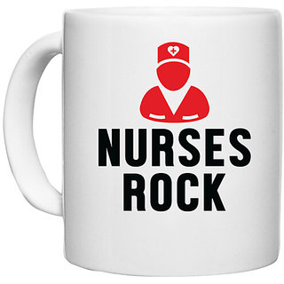                       UDNAG White Ceramic Coffee / Tea Mug 'Nurse | Nurses rock' Perfect for Gifting [330ml]                                              