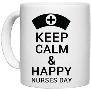                       UDNAG White Ceramic Coffee / Tea Mug 'Nurse | Keep calm and happy nurse day' Perfect for Gifting [330ml]                                              