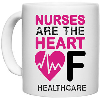 UDNAG White Ceramic Coffee / Tea Mug 'Nurse | Nurses are the heart of Healthcare' Perfect for Gifting [330ml]