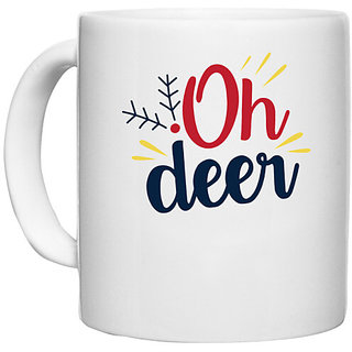                       UDNAG White Ceramic Coffee / Tea Mug 'Deer | Oh deer' Perfect for Gifting [330ml]                                              