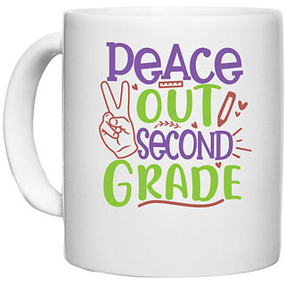                       UDNAG White Ceramic Coffee / Tea Mug 'School Teacher | peace out 2nd grade' Perfect for Gifting [330ml]                                              