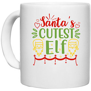                       UDNAG White Ceramic Coffee / Tea Mug 'Christmas Santa | santa cutest elf' Perfect for Gifting [330ml]                                              
