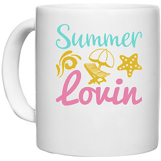                       UDNAG White Ceramic Coffee / Tea Mug 'Summer | SUMMER LOVIN' Perfect for Gifting [330ml]                                              