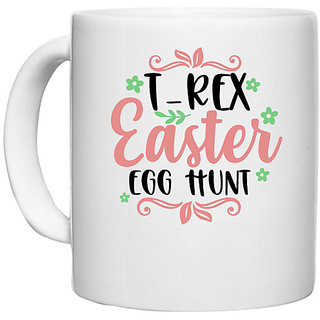                       UDNAG White Ceramic Coffee / Tea Mug 'Easter | trex easter egg hunt' Perfect for Gifting [330ml]                                              