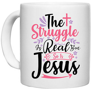                       UDNAG White Ceramic Coffee / Tea Mug 'Easter | the struggle is real but so' Perfect for Gifting [330ml]                                              