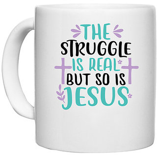 UDNAG White Ceramic Coffee / Tea Mug 'Easter | the struggle is real but' Perfect for Gifting [330ml]