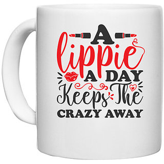 UDNAG White Ceramic Coffee / Tea Mug 'Lippie | a lippie a day keeps the crazyaway' Perfect for Gifting [330ml]