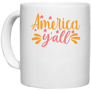 UDNAG White Ceramic Coffee / Tea Mug 'USA | america y'all' Perfect for Gifting [330ml]