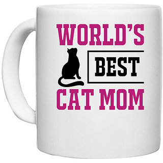 UDNAG White Ceramic Coffee / Tea Mug 'Mummy | world's best cat mom' Perfect for Gifting [330ml]