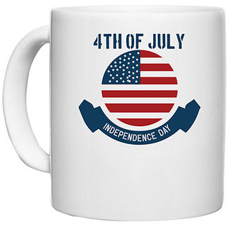                       UDNAG White Ceramic Coffee / Tea Mug 'American | 4th july' Perfect for Gifting [330ml]                                              