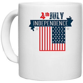                       UDNAG White Ceramic Coffee / Tea Mug 'American Independance Day | 4th July Independent' Perfect for Gifting [330ml]                                              