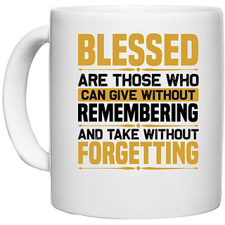 UDNAG White Ceramic Coffee / Tea Mug 'Blessed | Blessed' Perfect for Gifting [330ml]