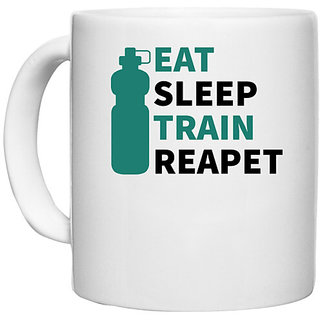                       UDNAG White Ceramic Coffee / Tea Mug 'Life cycle | Eat sleep' Perfect for Gifting [330ml]                                              
