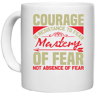                       UDNAG White Ceramic Coffee / Tea Mug 'Courage | Courage' Perfect for Gifting [330ml]                                              