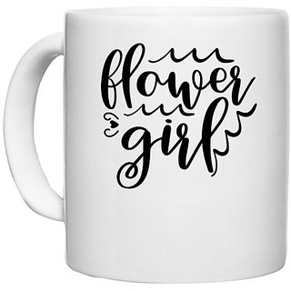                       UDNAG White Ceramic Coffee / Tea Mug 'Calligraphy | Flower girl' Perfect for Gifting [330ml]                                              