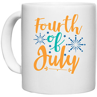                       UDNAG White Ceramic Coffee / Tea Mug 'American Independance Day | fourth of July' Perfect for Gifting [330ml]                                              