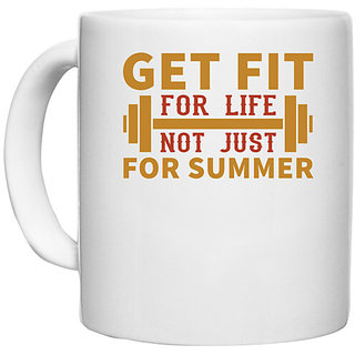                       UDNAG White Ceramic Coffee / Tea Mug 'Gym | Get fit' Perfect for Gifting [330ml]                                              