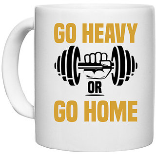                       UDNAG White Ceramic Coffee / Tea Mug 'Gym | Go heavy' Perfect for Gifting [330ml]                                              