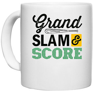                       UDNAG White Ceramic Coffee / Tea Mug 'Grand Slam | Grand Slam & Score' Perfect for Gifting [330ml]                                              