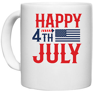                       UDNAG White Ceramic Coffee / Tea Mug 'American Day | Happy 4th july' Perfect for Gifting [330ml]                                              