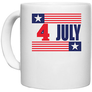                       UDNAG White Ceramic Coffee / Tea Mug 'American Independance Day | Happy 4th july' Perfect for Gifting [330ml]                                              