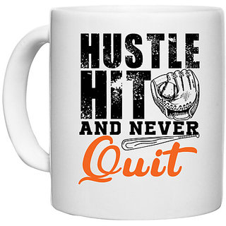                       UDNAG White Ceramic Coffee / Tea Mug 'Quit | Hustle Hit And Never Quit' Perfect for Gifting [330ml]                                              
