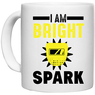                       UDNAG White Ceramic Coffee / Tea Mug 'Spark | I am bright spark' Perfect for Gifting [330ml]                                              