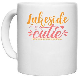                       UDNAG White Ceramic Coffee / Tea Mug 'lakeside cutie' Perfect for Gifting [330ml]                                              