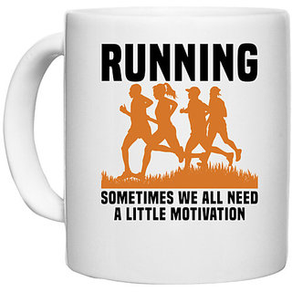                       UDNAG White Ceramic Coffee / Tea Mug 'Running | Running' Perfect for Gifting [330ml]                                              