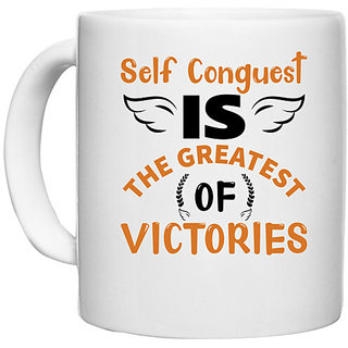                       UDNAG White Ceramic Coffee / Tea Mug 'Victory | Self' Perfect for Gifting [330ml]                                              