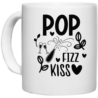                       UDNAG White Ceramic Coffee / Tea Mug 'Pop fizz kisss' Perfect for Gifting [330ml]                                              