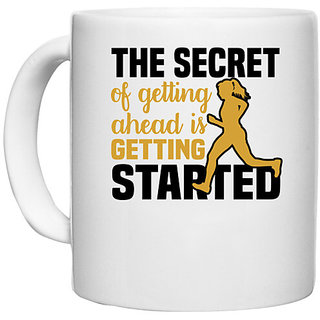                       UDNAG White Ceramic Coffee / Tea Mug 'Workout | The secret' Perfect for Gifting [330ml]                                              