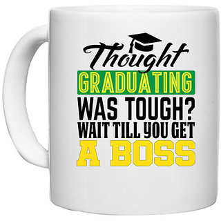                       UDNAG White Ceramic Coffee / Tea Mug 'Thought Graduation' Perfect for Gifting [330ml]                                              