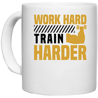                       UDNAG White Ceramic Coffee / Tea Mug 'Trainer, Gym | Work hard' Perfect for Gifting [330ml]                                              