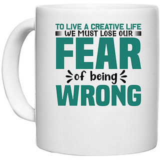                       UDNAG White Ceramic Coffee / Tea Mug 'Fear | To live' Perfect for Gifting [330ml]                                              
