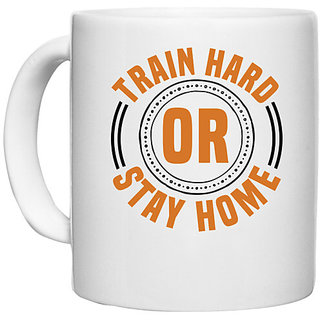                       UDNAG White Ceramic Coffee / Tea Mug 'Gym | Train hard or' Perfect for Gifting [330ml]                                              